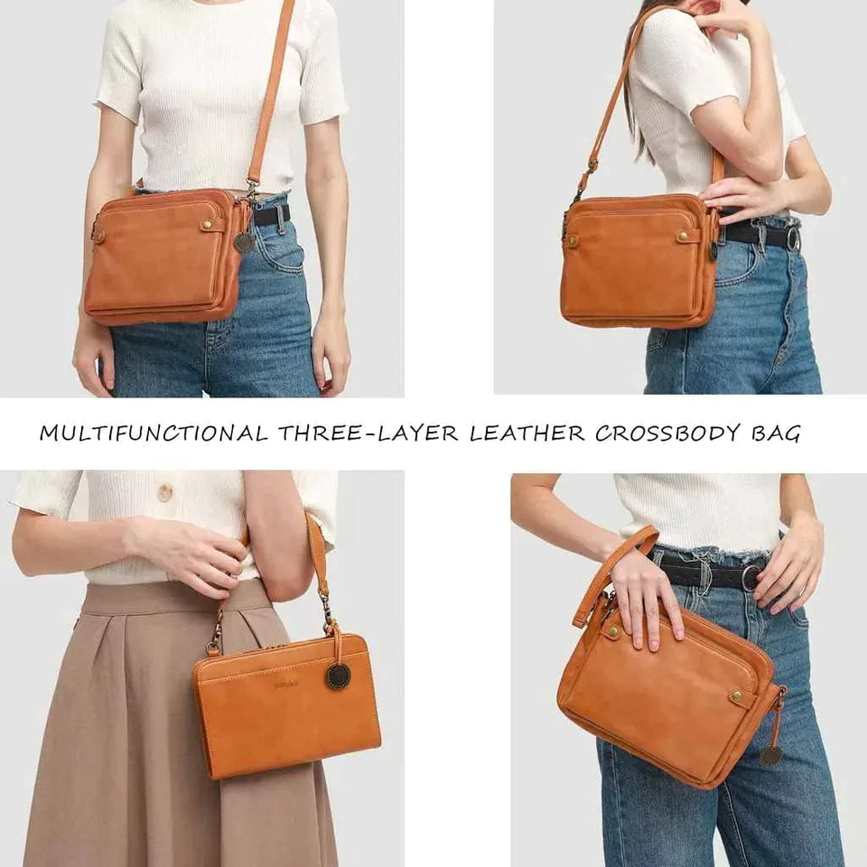 Large Capacity Three-Layer Leather Crossbody Shoulder & Clutch Bag bags luxury handbagsLadies Zip Satchel Bags