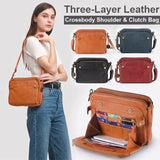 Large Capacity Three-Layer Leather Crossbody Shoulder & Clutch Bag bags luxury handbagsLadies Zip Satchel Bags