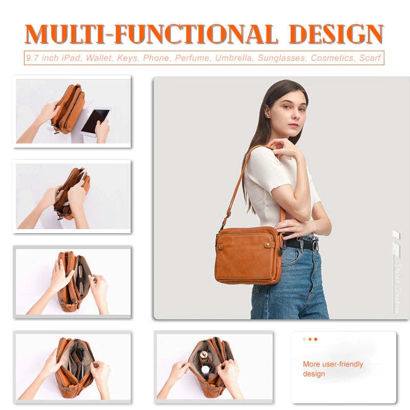 Large Capacity Three-Layer Leather Crossbody Shoulder & Clutch Bag bags luxury handbagsLadies Zip Satchel Bags