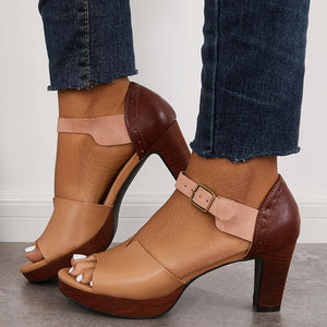 Chunky Block Heel Sandals Open Toe Ankle Strap Heels