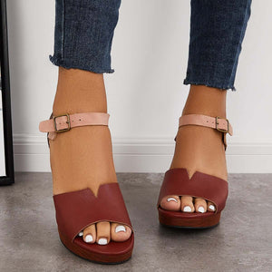 Chunky Block Heel Sandals Open Toe Ankle Strap Heels