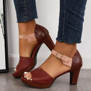 Chunky Block Heel Sandals Open Toe Ankle Strap Heels