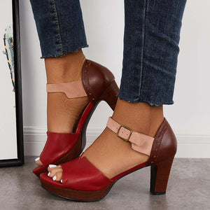 Chunky Block Heel Sandals Open Toe Ankle Strap Heels