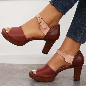 Chunky Block Heel Sandals Open Toe Ankle Strap Heels