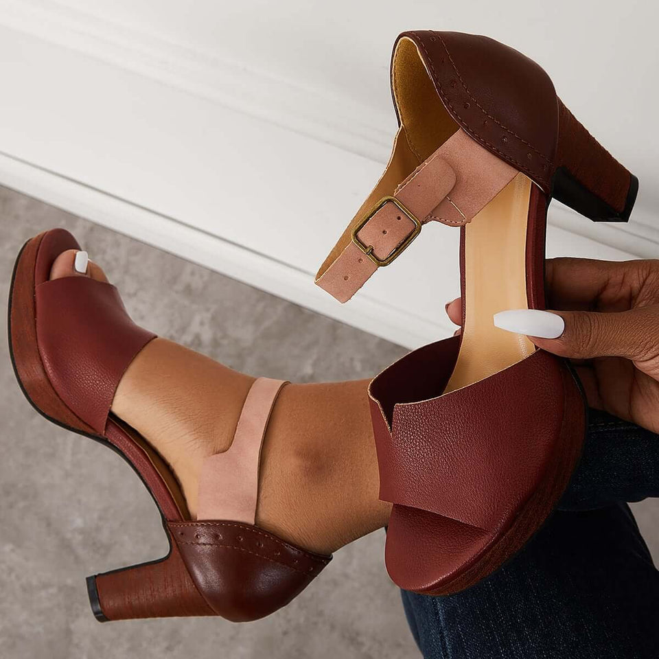 Chunky Block Heel Sandals Open Toe Ankle Strap Heels