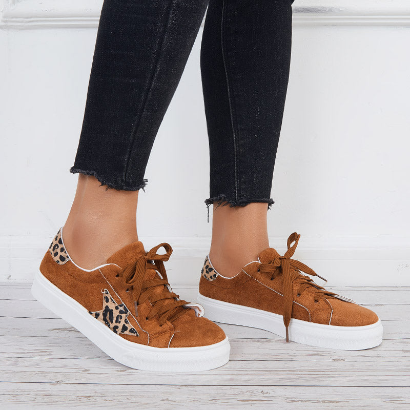 Casual Lace up Flat Sneakers Lightweight Walking Shoes