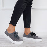 Casual Lace up Flat Sneakers Lightweight Walking Shoes